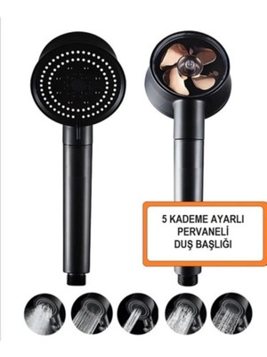 Özgürce Yüksek Basınçlı 5 Fonksiyonlu Ayarlanabilir Turbo Duş Başlığı, Mat Tasarım