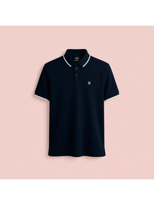 Mavi Şerit Detaylı Lacivert Polo Tişört 066039-30651