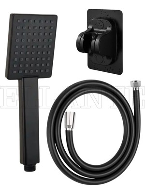 Özgürce Mat Siyah Kare Duş Başlığı ve Duş Seti, Pvc Hortum ile Kolay Kullanım