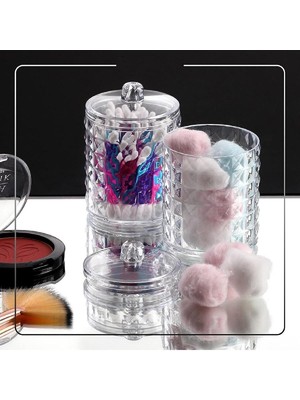 Özgürce Şeffaf Silindir Kapaklı Pamuk Organizer Çift Set, Pratik ve Şık Tasarım