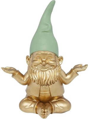 Kare Design Dekoratif Obje Gnome Meditation Gold Green 19CM