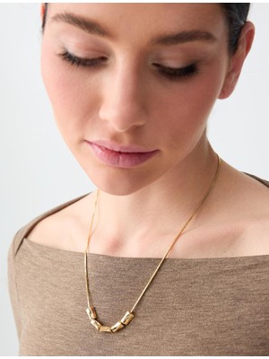 Jimmy Key Altın Rengi Parlak Metal Boncuk Detaylı Ayarlanabilir Kolye