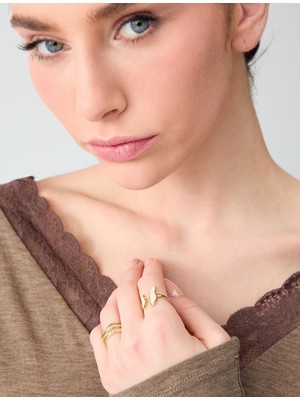 Jimmy Key Altın Rengi Sıralı Parlak Modern Yüzük