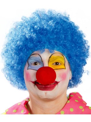 İlk El Grup Mavi Renk Kıvırcık Afro Bonus Peruk Takma Saç ve Kırmızı Burun Seti Tkç(Itd)