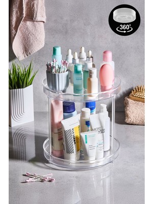 Özgürce Rotara 360° Şeffaf 2 Katlı Makyaj ve Banyo Düzenleyici Stand
