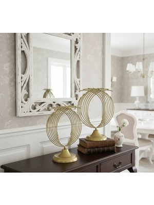 Decodelight Eskitme Metal Ayaklı 2'li Ev Salon Aksesuar Dairesel Yelpaze Model Dekor Biblo Obje