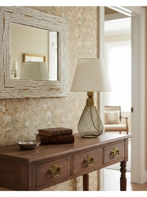 Decodelight Eskitme Tel Ampul Model Metal Ayak Açık Krem Kumaş Şapka Abajur Masa Lambası