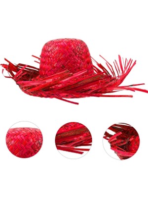 İlk El Grup Ieg™ Tropikal Parti Kırmızı Hasır Hawaii Şapkası 13X36 cm