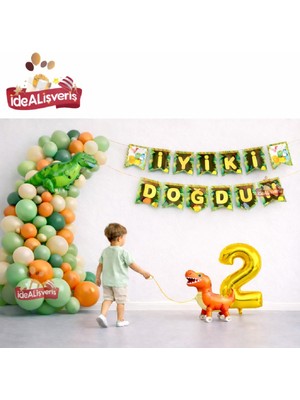 Bkmc Jurassic Adventure Dinozor Doğum Günü Parti Konsept Seti Süsü Yürüyen Dinozor Gold Rakam Balonlu