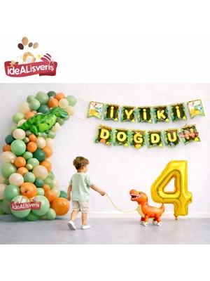 Bkmc Jurassic Adventure Dinozor Doğum Günü Parti Konsept Seti Süsü Yürüyen Dinozor Gold Rakam Balonlu