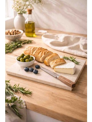 Marbello 20X30 cm Mermer Kesme ve Sunum Tahtası Dekoratif Mutfak Servis Tabağı