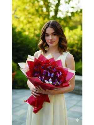 Vizyon Çiçek Ledli Kelebek Buketi Kırmızı Kelebek Buketi