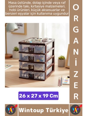 Özgürce Dayanıklı Plastik Takı Organizer, Masa Üstü 4 Çekmeceli Mini Dolap