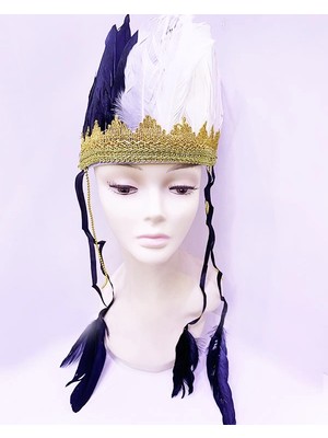 İlk El Grup Siyah Beyaz Renk Tüylü Kızılderili Başlığı | Taraftar Başlığı Tkç(Itd)