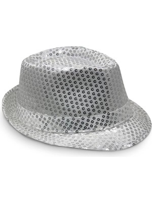 İlk El Grup Disko  Gümüş Payetli Fötr Şapka Yetişkin Boy Tkç(Itd)