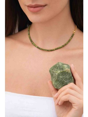 Cunda Doğal Taş Design Yeşim Doğal Taş Kolye Şans Taşı