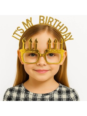 İlk El Grup İT39S My Birthday Yazılı Taç ve Mum Şekilli Gözlük Seti Altın Renk Tkç(Itd)