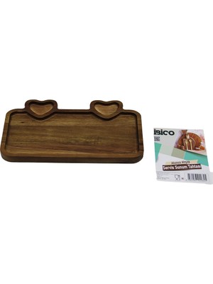 Selfbuysell Akasya Dikdörtgen   3 Bölmeli=2in1 Kalp Bölme+1  Ahşap Servis Sunum Tepsi - Tahtası  25 x 14 x 1.4cm (5324)
