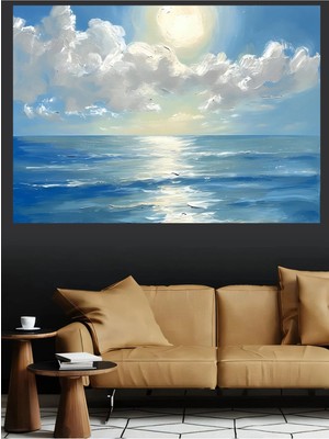Mushen Studio Gün Batımı Deniz Manzarası Bulutlu Gökyüzü Kanvas Tablo Yağlı Boya Efektli
