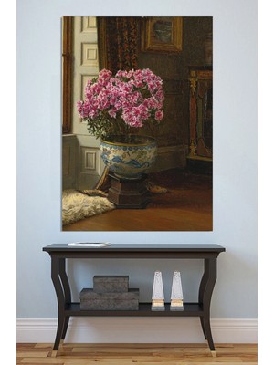 Mushen Studio Azalea Çiçekli Çin Vazosu Tablo - Klasik Yağlıboya Iç Mekan Natürmort Duvar Sanatı