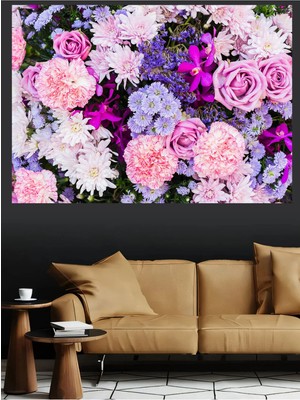 Mushen Studio Renkli Çiçek Buketi Pembe Mor Orkide Karanfil Karışık Kanvas Tablo