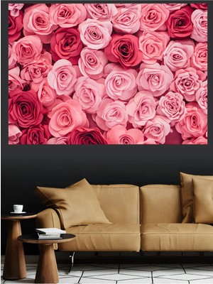 Mushen Studio Pembe Gül Çiçekleri Dolgun Buket Romantik Kanvas Tablo