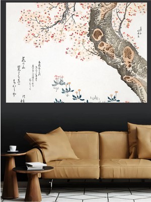 Mushen Studio Japon Sakura Kiraz Çiçeği Tablosu Kanvas Sakura Ağacı Zen Japon Tarzı Duvar Dekoru