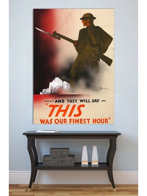 Mushen Studio Churchill Finest Hour Propaganda Tablo - Vintage Asker Portresi Duvar Sanatı