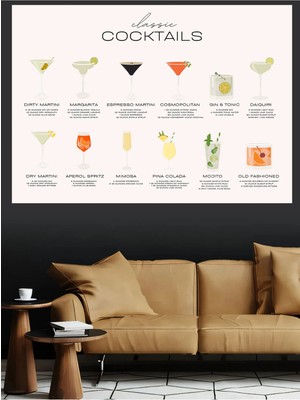 Mushen Studio Klasik Kokteyller Tarifleri Kanvas Tablo Cocktail Menüsü Poster Duvar Dekoru