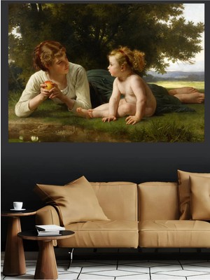 Mushen Studio Kız ve Çocuk Elma Orman Manzarası Klasik Sanat Kanvas Tablo