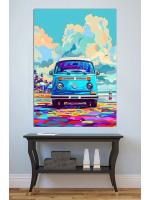 Mushen Studio Volkswagen T2 Kombi Plaj Manzarası Tablo - Retro Vw Van Pop Art Duvar Dekoru
