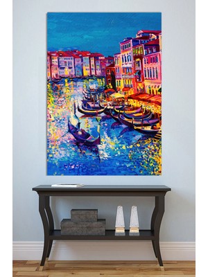 Mushen Studio Venedik Kanalları Gondol Manzarası Tablo - Renkli Yağlıboya Venedik Duvar Sanatı