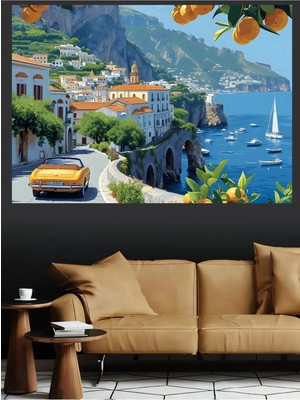 Mushen Studio Vintage Seyahat Bavulu ve Harita Kanvas Tablo Yağlı Boya Efektli Retro Duvar Dekoru