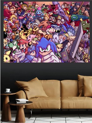 Mushen Studio Retro Oyun Karakterleri Mario Sonic Zelda Kalabalık Kanvas Tablo