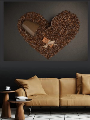 Mushen Studio Kahve Çekirdekleri Kalp Şekli Tarçın Bardak Kanvas Tablo