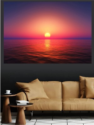 Mushen Studio Gün Batımı Deniz Manzarası Turuncu Kırmızı Gökyüzü Kanvas Tablo