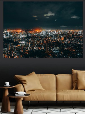 Mushen Studio Gece Şehir Işıkları Panoramik Kanvas Tablo