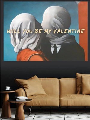 Mushen Studio Romantik Çift Silüeti Will You Be My Valentine Kanvas Tablo Büyük Boy Sevgililer Günü Dekoru