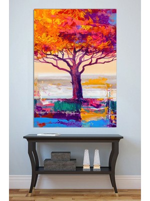 Mushen Studio Renk Patlamalı Yaşam Ağacı Tablo - Soyut Dokulu Ağaç Portresi Duvar Sanatı