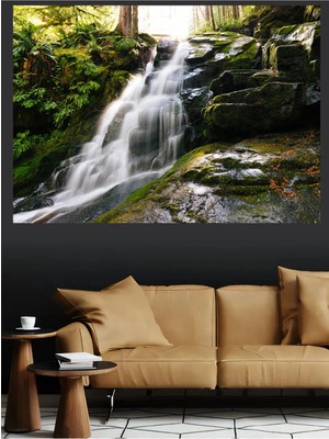Mushen Studio Şelale Orman Manzarası Kanvas Tablo Büyük Boy Doğa Şelalesi Duvar Posteri Huzurlu Dekor