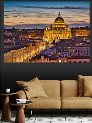 Mushen Studio Vatikan Aziz Petrus Bazilikası Gün Batımı Roma Manzarası Kanvas Tablo
