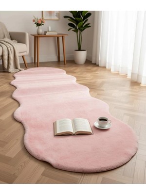 Carpet Dekor Peluş Yumuşak Dekoratif Halı Simetrik Desen Pembe
