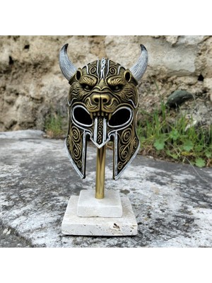 Keematee Tasarım Dekoratif Viking Kurt Savaş Miğferi Obje Biblo