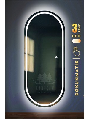 Lazer Kumlamalı LED Işıklı 3 Renkli Dokunmatik Boy Aynası