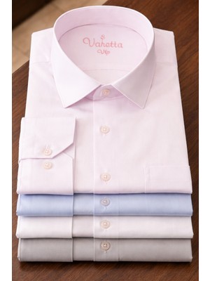 Varetta Erkek Pembe Gömlek Uzun Kollu Düz Cepli  Pamuklu Klasik Rahat Kesim