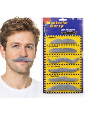 İlk El Grup Ieg™ 6 Lı Yapışkanlı Gri Parti Bıyık Seti – Farklı Modeller