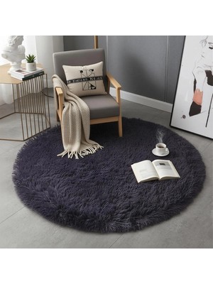 Carpet Dekor Peluş Yumuşak Dekoratif Halı Yuvarlak Antrasit