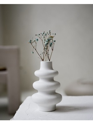 Home Büyük Boy Beyaz Dekoratif Vazo | Modern Salon & Konsol Üstü Pampas Vazosu