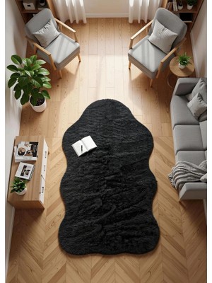 Carpet Dekor Peluş Yumuşak Dekoratif Halı Antrasit