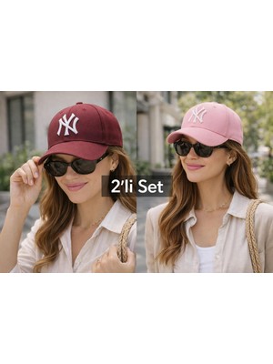 Wearflawless Unisex 2'li Set Ayarlanabilir Şapka, Ny Nakışlı Şapka, Kadın,erkek Şapka, Trend Günlük Şapka